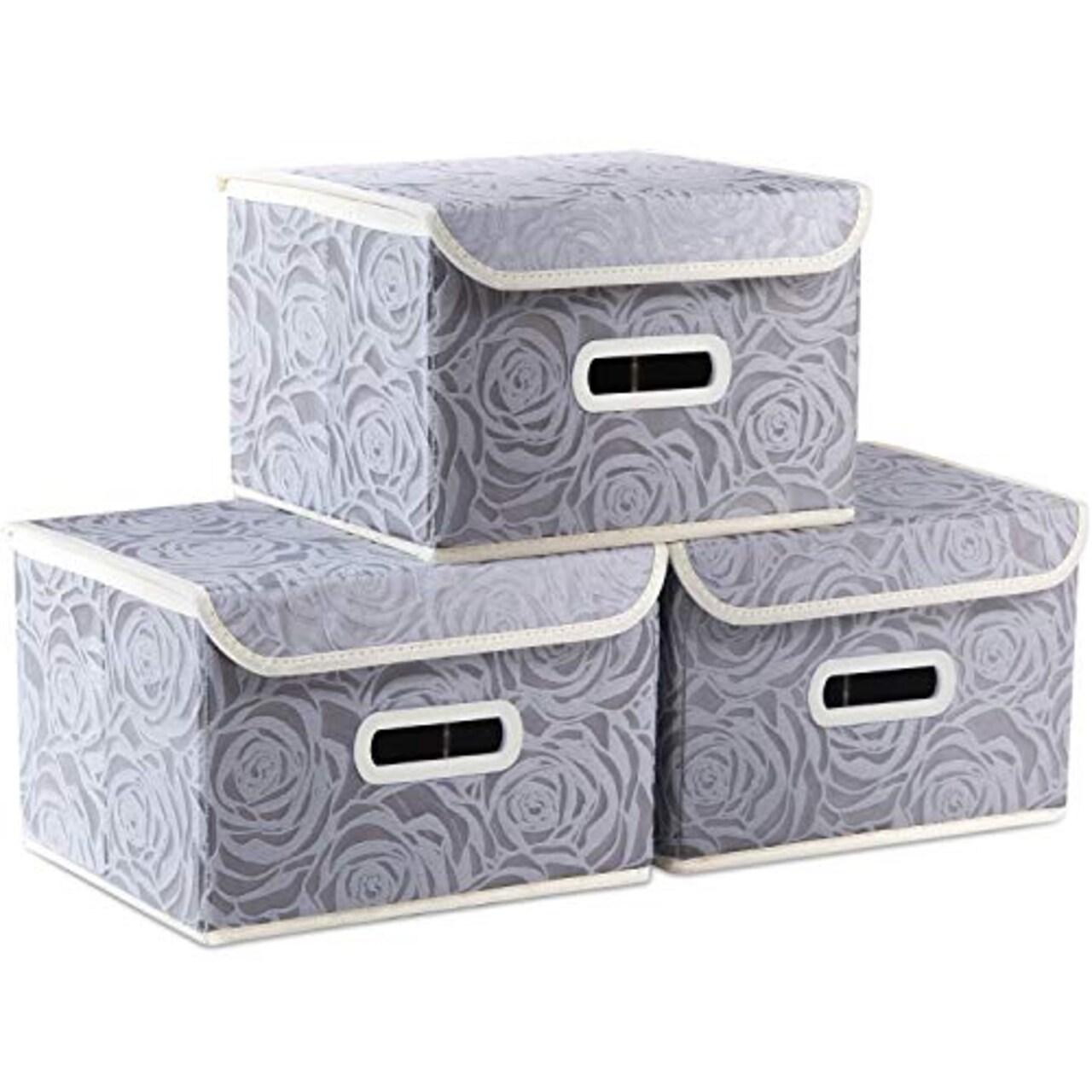 PRANDOM Collapsible Storage Boxes with Lids Fabric Decorative Storage Bins  Cubes Organizer Containers Baskets with Cover Handles Divider for Bedroom  Closet Living Room 9.8x7.9x6.7 Inch 3 Pack